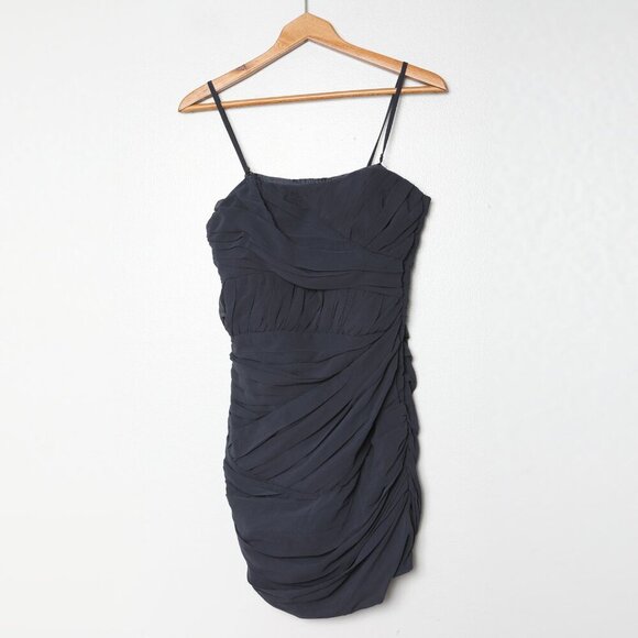 Soprano Ruched Mini Dress Cocktail Navy Sweetheart Neckline Short Boned Bodice - Picture 12 of 12